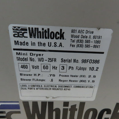 Whitlock WD-25FR Mini Dehumidifying Desiccant Air Dryer 460V 3Ph Tested