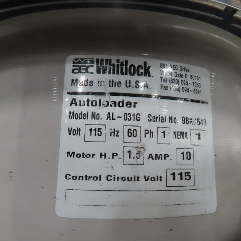 Whitlock AL-031G Vacuum Loader W/Hopper & Dryer Assembly 1.5HP 115V 1Ph