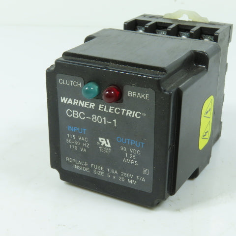 Warner Electric CBC-801-1 Clutch Brake Control Module 115VAC 90VDC 1.25A