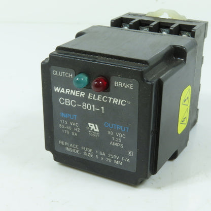 Warner Electric CBC-801-1 Clutch Brake Control Module 115VAC 90VDC 1.25A