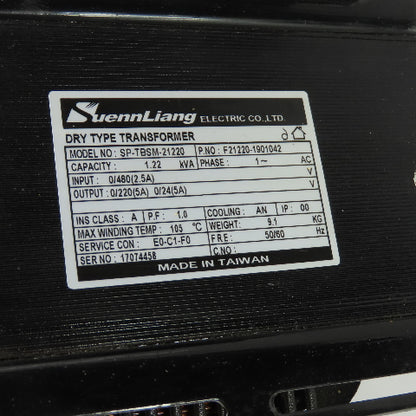 Suenn Liang SP-TBSM-21220 1.22 kVA 1Ph Dry Type Transformer 480V Pri 220/24V Sec