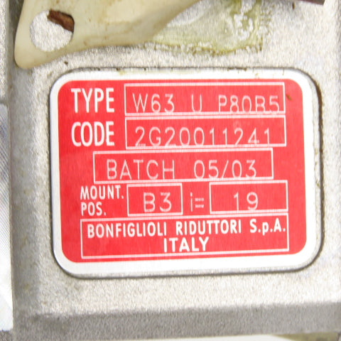 Bonfiglioli W63 U P80B5 2CV Gear Motor 220V/380V 3Ph 1730RPM 19:1
