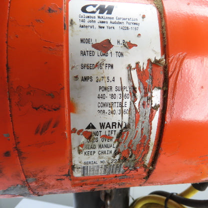 CM Lodestar Model L 1Ton 2000LB Electric Chain Hoist 15'Lift 16FPM 230/460 3Ph