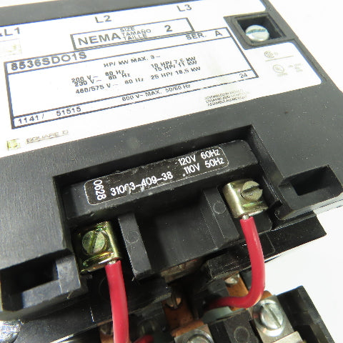 Square D 8536SDO1S NEMA Size 2 Motor Starter 3-Pole 120V Coil 600v 25HP