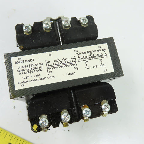Square D 9070T100D1 0.1kVA Control Transformer 240/480V Pri 120V Sec