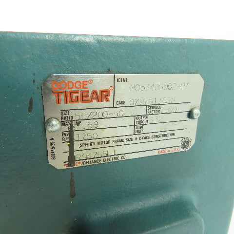Dodge M053486002-PT Tigear Right Angle Worm Gear Reducer 50:1 Ratio 35RPM