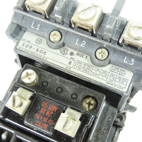 Allen-Bradley 509-B0B Magnetic Motor Starter Size 1 3-Pole 27A 120V Coil