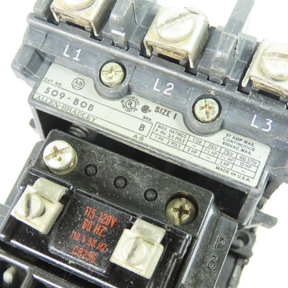 Allen-Bradley 509-B0B Magnetic Motor Starter Size 1 3-Pole 27A 120V Coil