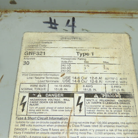 Siemens GNF321 30A Non Fusible Safety Disconnect Switch 3Ph 240VAC