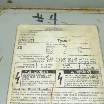 Siemens GNF321 30A Non Fusible Safety Disconnect Switch 3Ph 240VAC