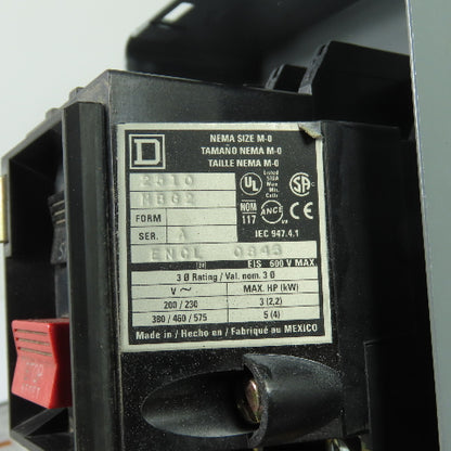 Square D 2510 MBG2 NEMA Size M-0 Manual Starter 600V Max 3Ph