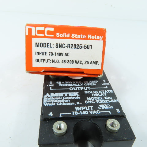 NCC SNC-R2025-501 Solid State Relay 70-140VAC Input 48-300VAC Output 25A