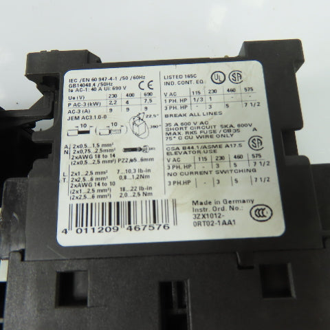 Siemens 3RT1023-1A Sirius 3-Pole Motor Starter Assembly W/ 3RU1126 -1CB0 Relay