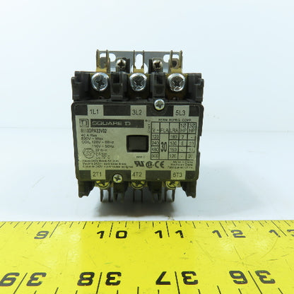 Square D 8910DPA33V02 Definite Purpose Contactor 3-Pole 30A FLA 40A 120VAC Coil