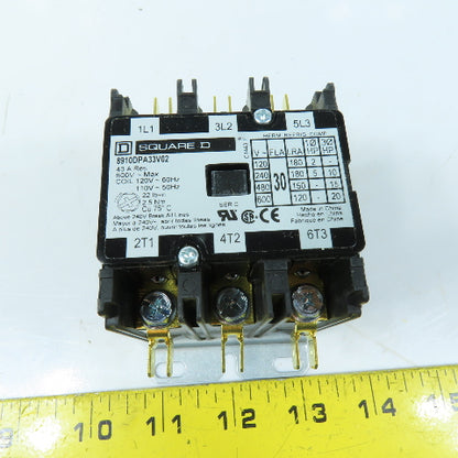 Square D 8910DPA33V02 Definite Purpose Contactor 3-Pole 30A FLA 40A 120VAC Coil