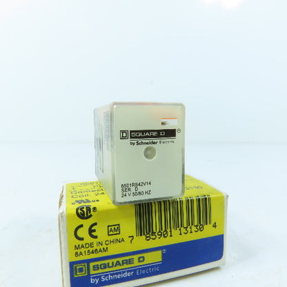 Square D 8501RS42V14 Plug-In General Purpose Relay DPDT 15A 24VAC Coil