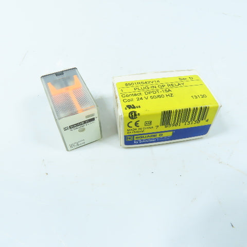Square D 8501RS42V14 Plug-In General Purpose Relay DPDT 15A 24VAC Coil
