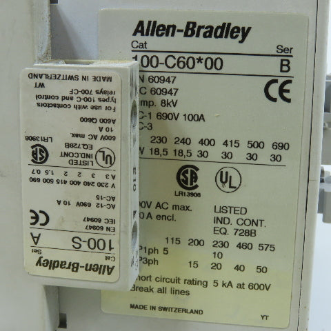 Allen-Bradley 100-C60*00 Reversing Contactor 60A 100-S Auxiliary 110-120V Coils