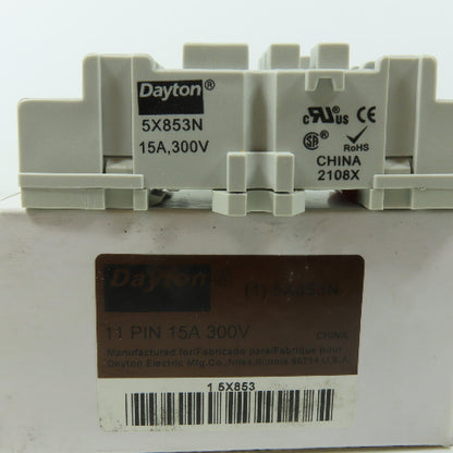 Dayton 5X853N 11-Pin Relay Socket 15A 300V