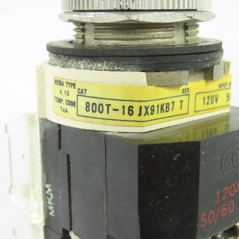 Allen-Bradley 800T-16 JX91KB7 3-Position Illuminated Selector Switch 120V Amber