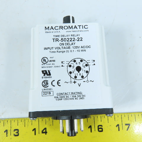 Macromatic TR-50222-22 ON Delay Time Delay Relay 120V AC/DC 0.1-10 Min