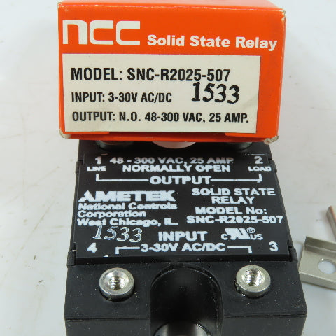 NCC SNC-R2025-507 Solid State Relay 25A 48-300VAC 3-30V AC/DC Input
