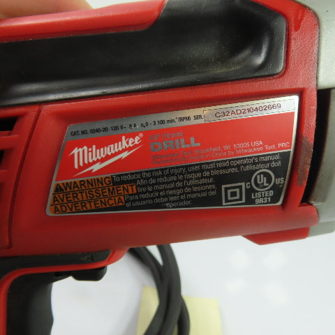 Milwaukee 0240-20 3/8" 10mm Corded Electric Drill 120V 1Ph 8A 0-3100 RPM