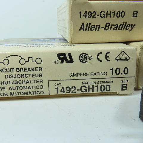 Allen-Bradley 1492-GH100 DIN Rail Circuit Breakers 10A 125VAC 65VDC Lot of 3