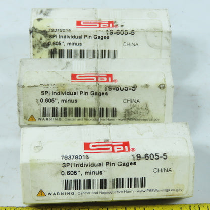 SPI 19-605-5 Class ZZ Individual Pin Gage 0.605"- Lot Of 3