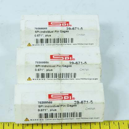 SPI 29-671-5 Class ZZ Individual Pin Gage 0.671"+ Lot Of 3
