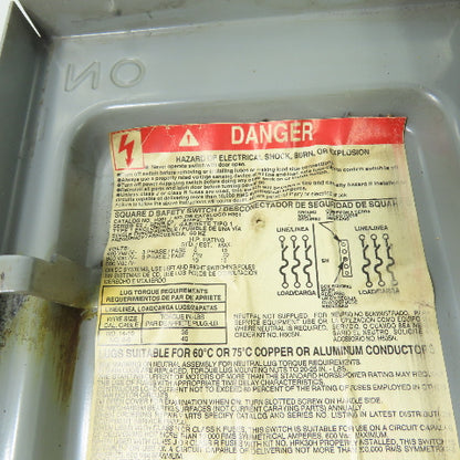 Square D H361 30A 3-Pole Fusible Heavy Duty Safety Disconnect Switch 600V