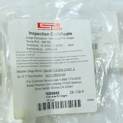 SPI 29-109-6 Class ZZ Individual Pin Gage .109"+ Lot Of 6