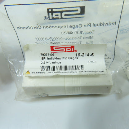 SPI 19-214-6 Class ZZ Individual Pin Gage 0.214"- Lot Of 8