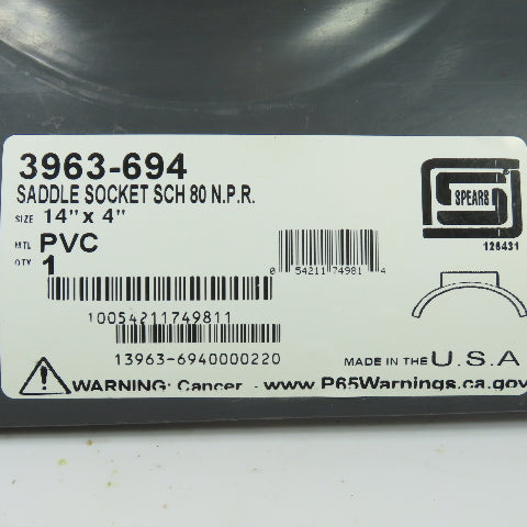 Spears 3963-694 14" x 4" PVC Schedule 80 Saddle Socket NEW