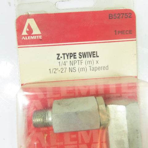 Alemite B52752 Z-Type Swivel 1/4" NPTF (m) x1/2"-27 NS (m)Tapered Grease Fitting