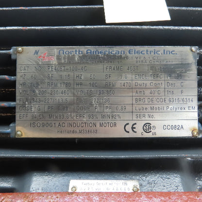 North American Electric PE405T-100-4C 100HP AC Electric Motor 230/460V 3Ph 405T