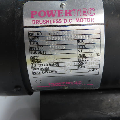 Powertec L42AMA1100700000 1/2HP Brushless DC Motor 1750RPM 320 VDC BUS