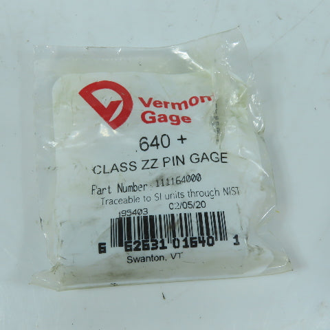 Vermont Gage 111164000 Class ZZ Individual Pin Gage .640"+