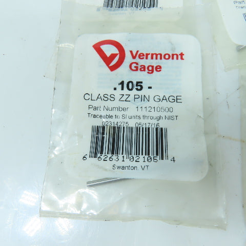 Vermont Gage 111210500 Class ZZ Individual Pin Gage .105"- Lot Of 9
