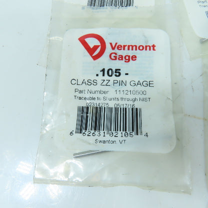 Vermont Gage 111210500 Class ZZ Individual Pin Gage .105"- Lot Of 9