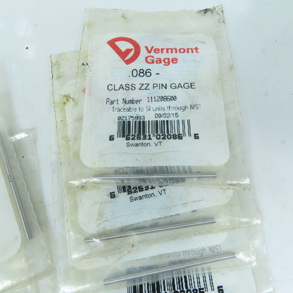 Vermont Gage 111208600 Class ZZ Individual Pin Gage .086"- Lot Of 12