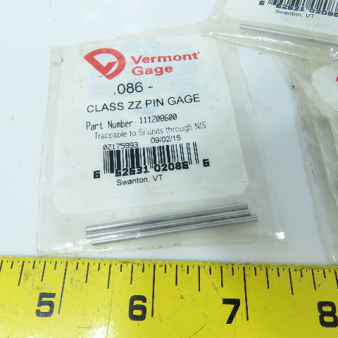 Vermont Gage 111208600 Class ZZ Individual Pin Gage .086"- Lot Of 12