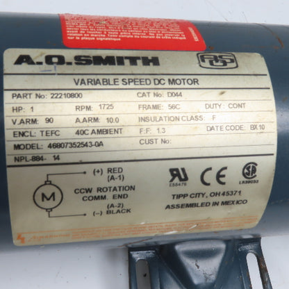 A.O. Smith 46807352543-0A 1HP Variable Speed DC Double Reduction Gearmotor 14RPM
