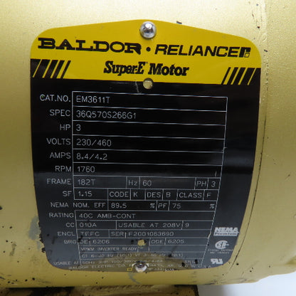 Baldor-Reliance EM3611T 3HP AC Electric Motor 230/460V 3Ph 182T 1760RPM Tested