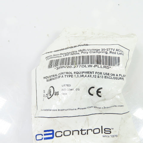 C3 Controls 30MV20-277DLW-PLLRD White LED Red Lens Indicator Light 20-277V AC/DC