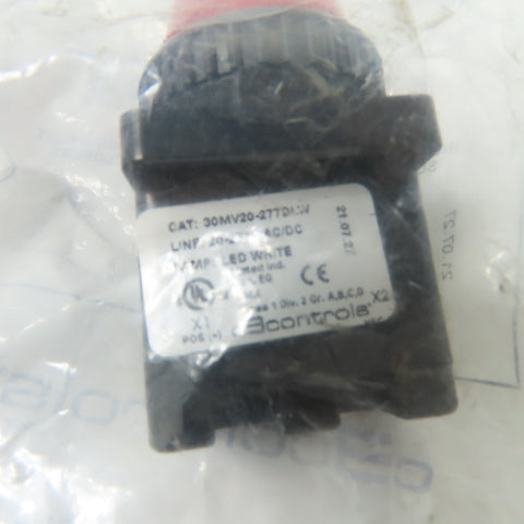 C3 Controls 30MV20-277DLW-PLLRD White LED Red Lens Indicator Light 20-277V AC/DC
