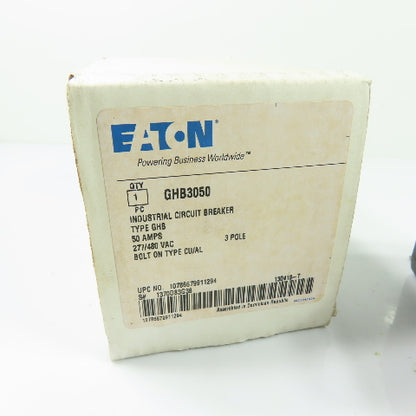 Eaton GHB3050 50A 3-Pole Industrial Circuit Breaker 277/480VAC 125/250VDC NEW
