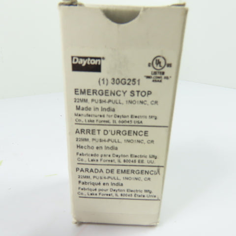 Dayton 30G251 22mm Emergency Stop Push-Pull Switch NEW