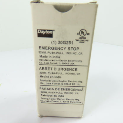 Dayton 30G251 22mm Emergency Stop Push-Pull Switch NEW