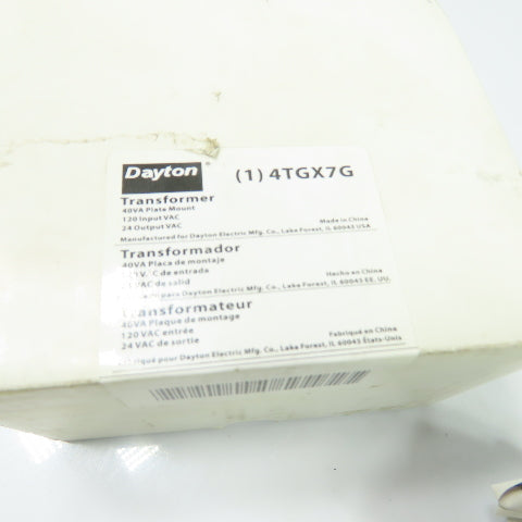 Dayton 4TGX7G 40VA Plate Mount Class 2 Transformer 120V Pri 24V Sec NEW